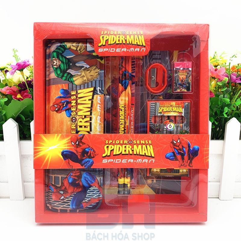 Bộ dụng cụ học tập cho bé, hộp đựng đồ dùng học tập 6 món hình Spider Man, Elsa