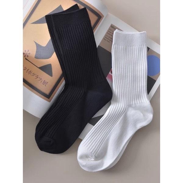 Tất Cổ Cao Vớ Trơn Nam Nữ Màu Đen Trắng Phong Cách Basic, Tất Công Sở Đi Giày Tây Cotton Cao Cấp Maxshopdoc