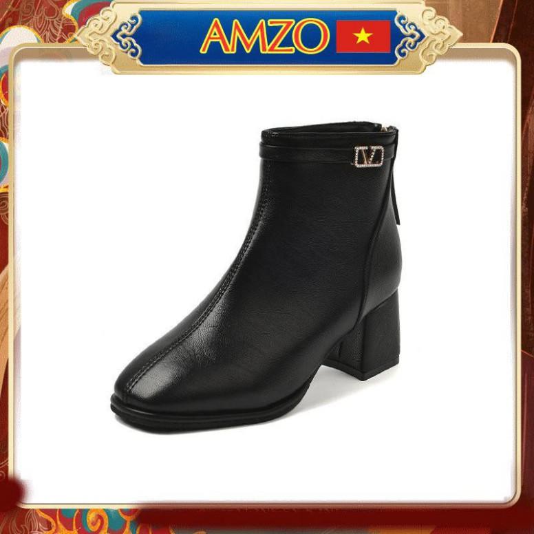 Giày Boot Nữ, Giày Boot Cổ Thấp Gót Cao 5 Cm Siêu Đẹp Da Mềm Hai Màu Đen - Kem Trắng Hàng Cao Cấp Minhtushoes S