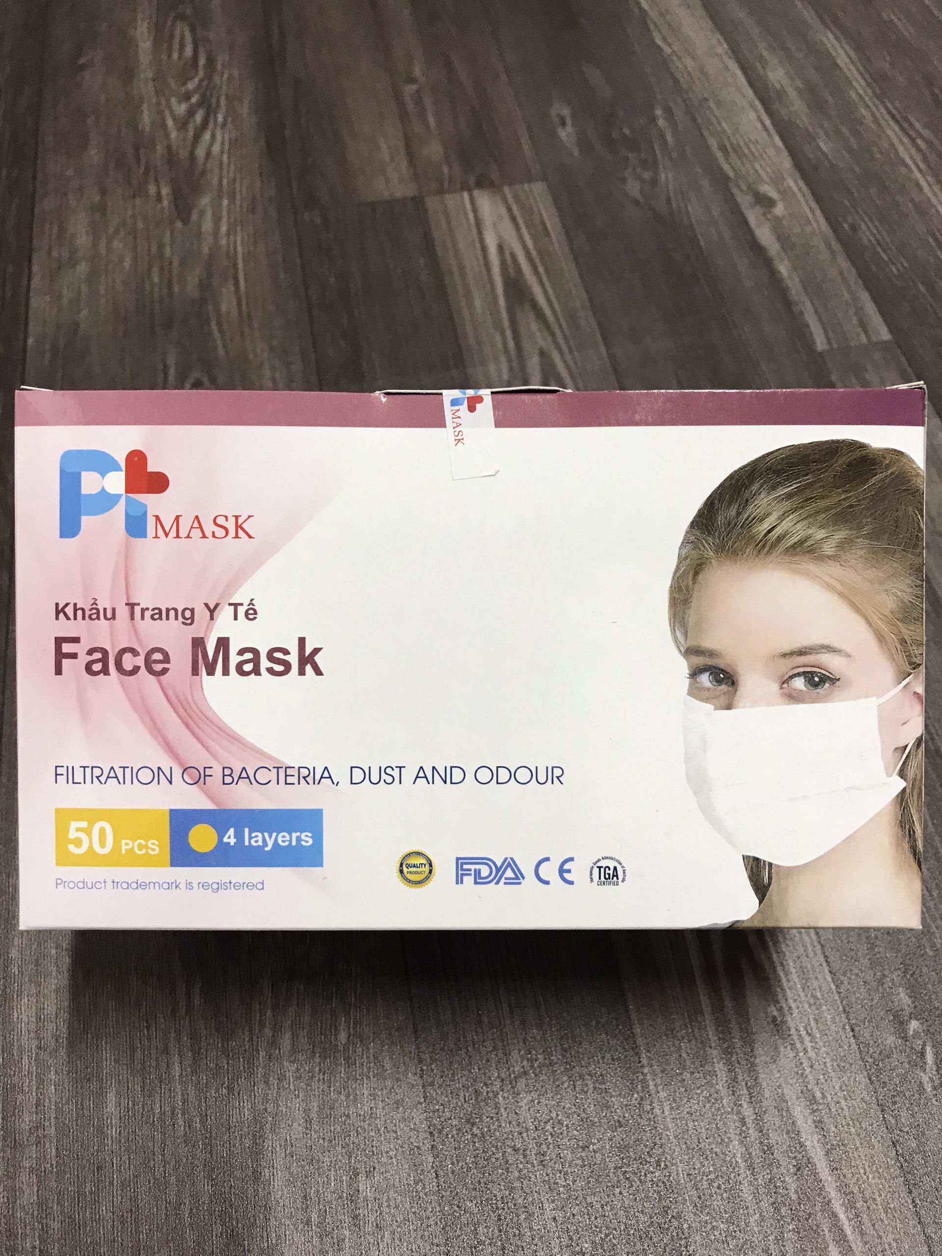 Khẩu Trang Y Tế PTMask 4 Lớp-Màu Trắng-Hộp 50 Cái