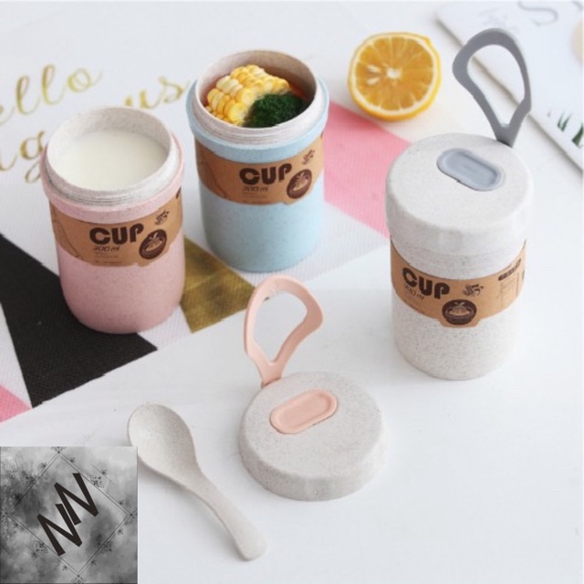 Cốc Lúa Mạch Đựng Súp, Canh Giữ Nhiệt Và Chống Tràn Kèm Muỗng Tiện Ích 300ml