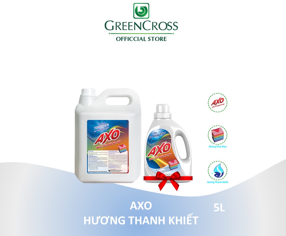 COMBO 2 CAN Nước tẩy quần áo màu đánh bay vết bẩn AXO 5 Lít Tiết Kiệm - Hương Thanh Khiết