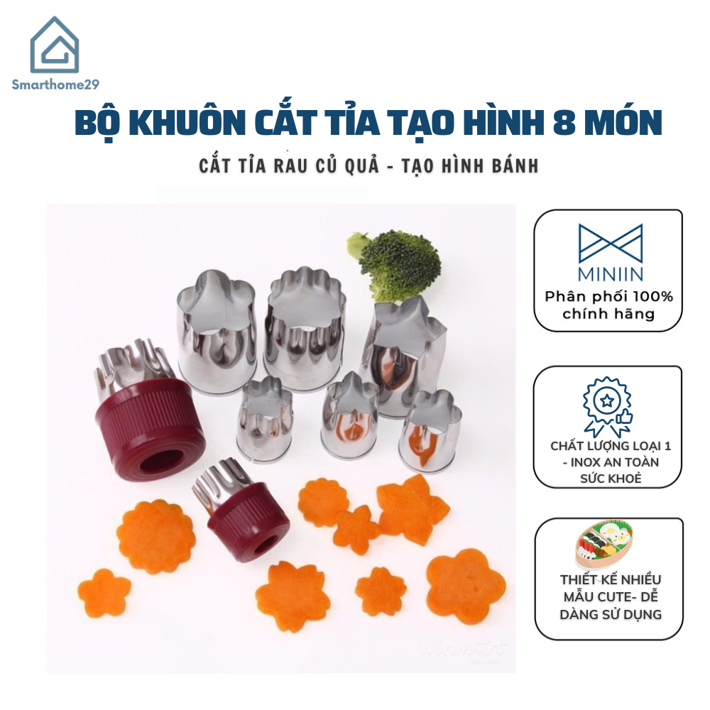 Bộ Dụng Cụ Cắt Tỉa Rau Củ Quả Inox 8 Món, Bộ Khuôn Cắt Tạo Hình Rau Củ Quả, Khuôn Làm Bánh - Hàng Loại 1 - Chính Hãng MINIIN