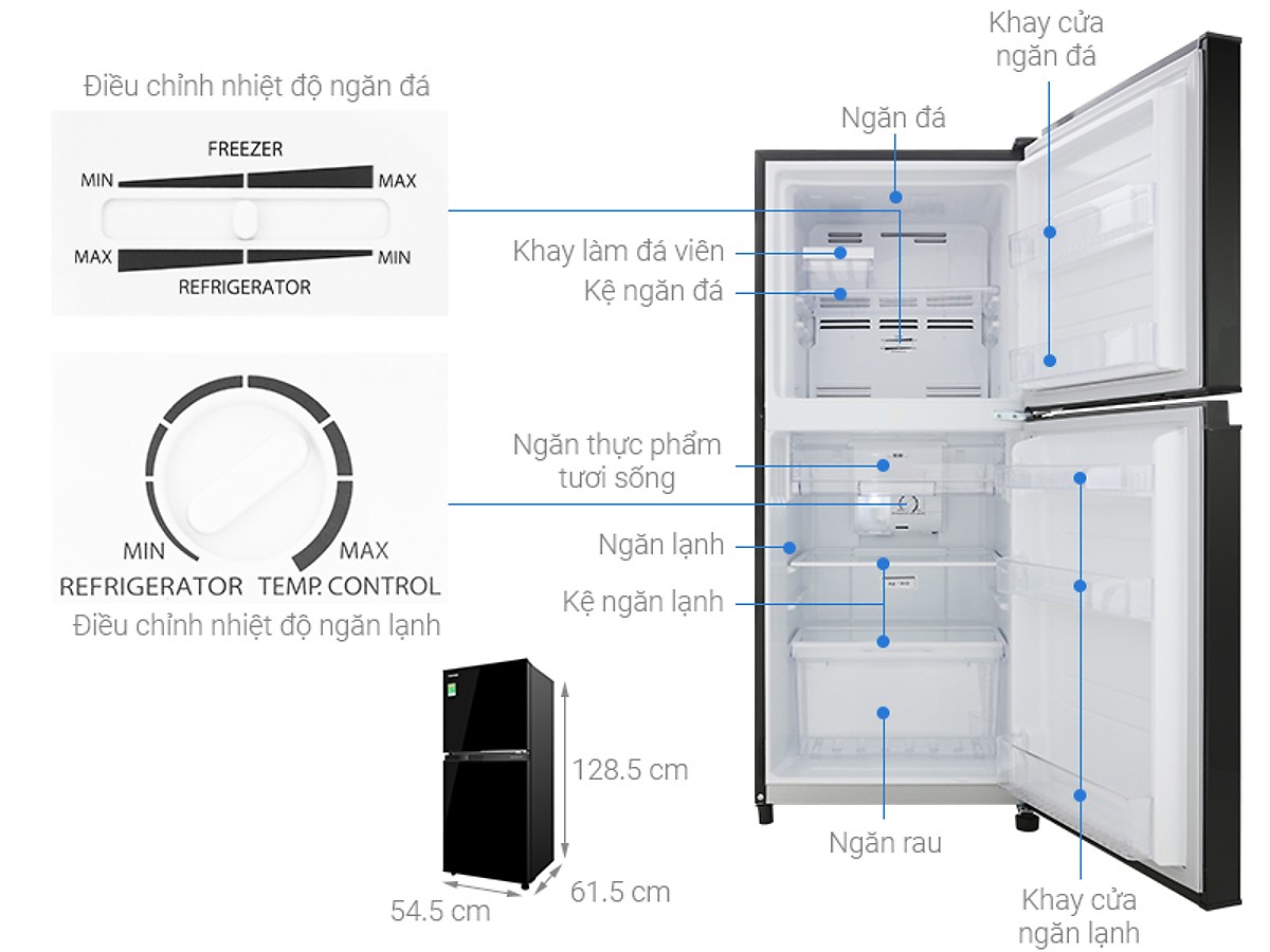 TỦ LẠNH NGĂN ĐÁ TRÊN TOSHIBA 180 LÍT B22VP SS -HÀNG CHÍNH HÃNG + TẶNG  BÌNH ĐUN SIÊU TỐC