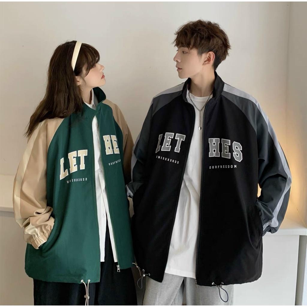 Áo Khoác Dù BomBer Phối Cúc Bấm In LETHER Thời Trang Trẻ Trung Năng Động Hàn Quốc