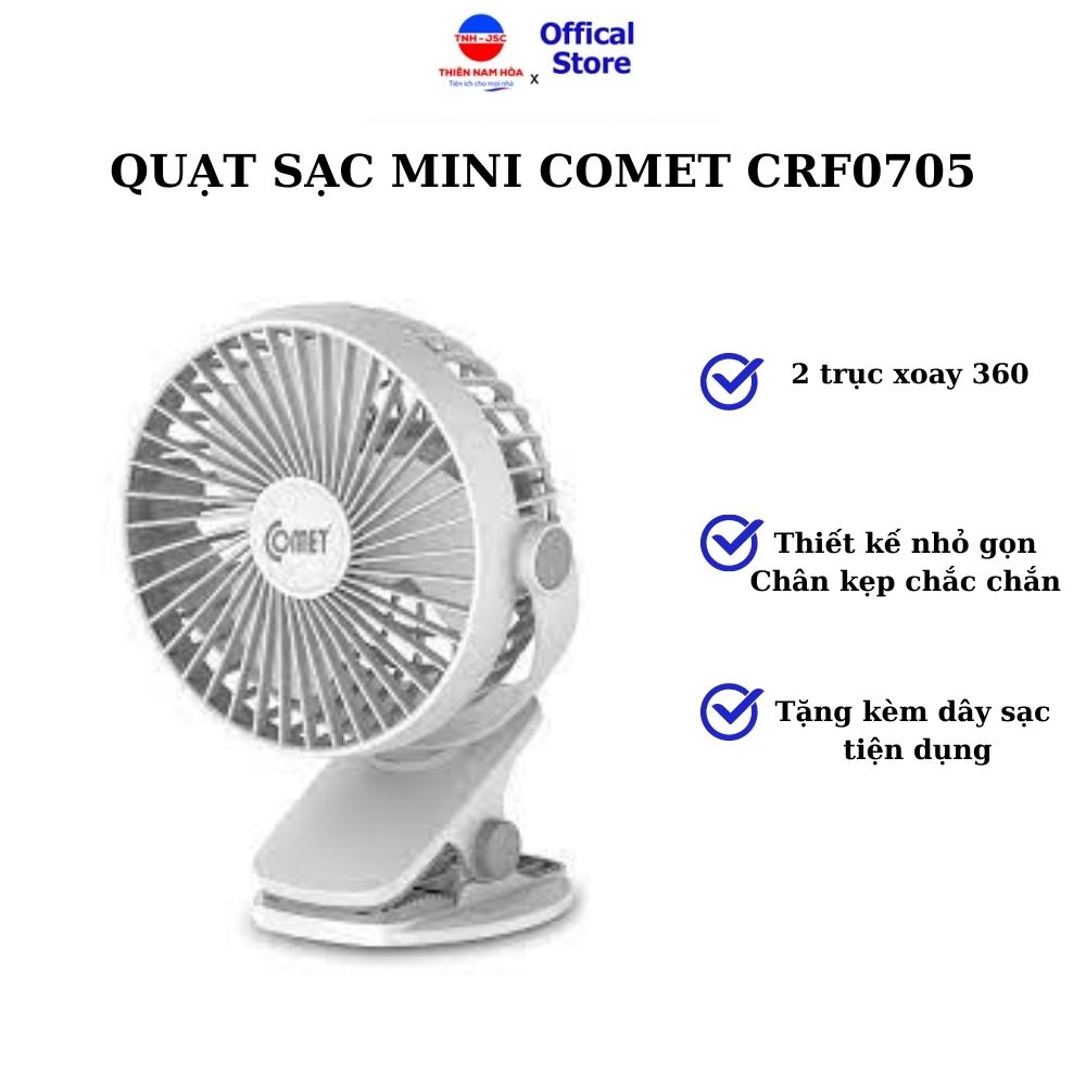 Quạt sạc Comet CRF0705 (5W)- Quạt mini siêu mát cho NV văn phòng, học sinh sinh viên...sạc USB tiện dụng - Hàng chính hãng