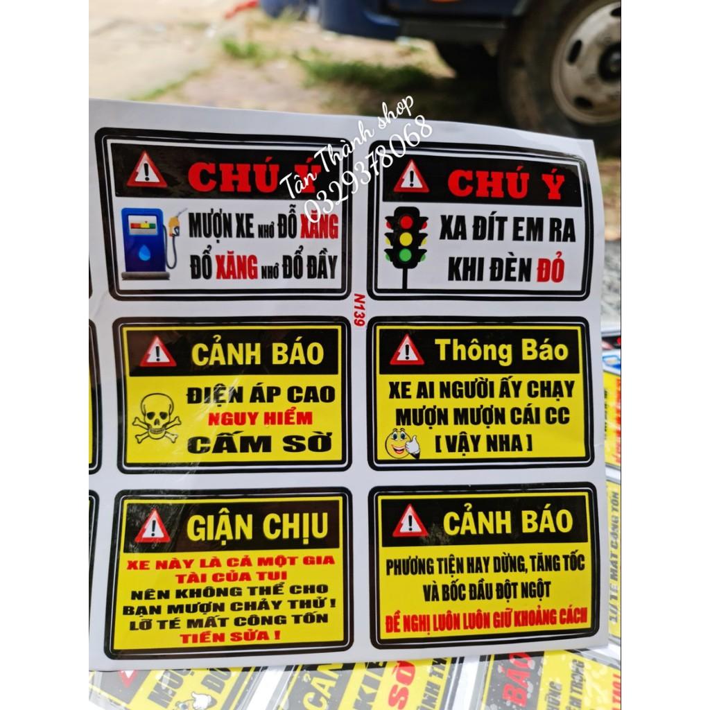 tem cảnh báo / tem sticker dán xe máy, ô tô, mủ bảo hiểm...