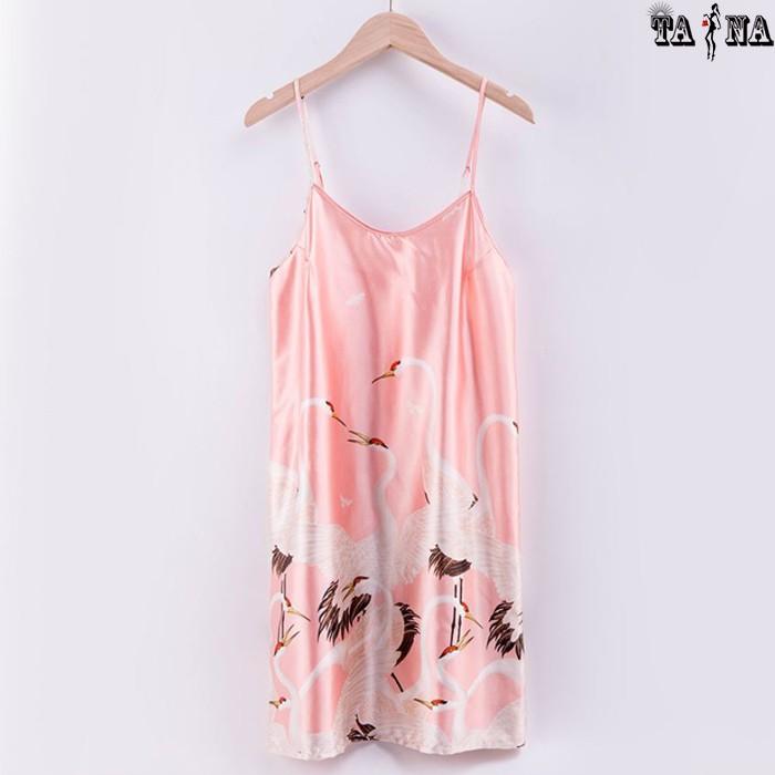Váy ngủ - đầm ngủ 2 dây lụa cao cấp hoa văn