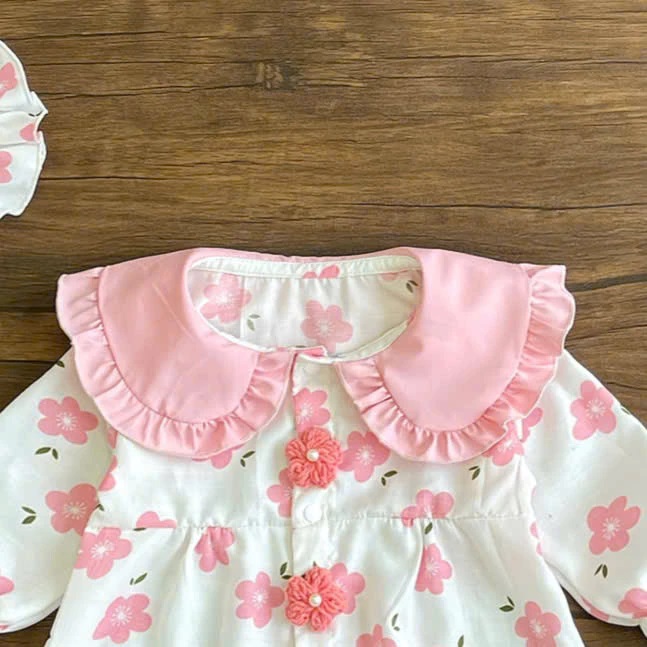 Set Body Tay Dài Hoa Đính Hoa Len Kèm Nón Cho Bé Gái Sơ Sinh 1 2 Tuổi Từ 3-11kg Dành Cho Bé Gái