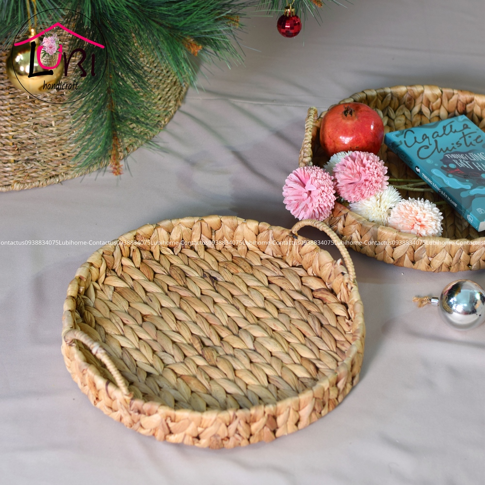 Lubihandicraft - Khay tròn đựng bánh kẹo, trái cây, nến thơm đan lục bình - đa năng