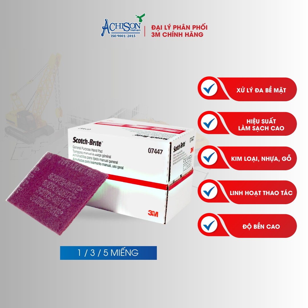 Nhám Bùi Nhùi Cao Cấp 3M Scotch Brite 7447 - Làm Sạch, Mài Cạnh, Cải Thiện Bề Mặt,Làm Xước
