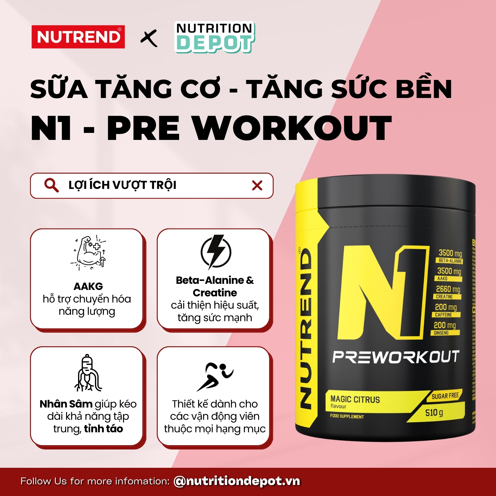 Thực phẩm bổ sung năng lượng trước khi luyện tập Nutrend N1 Strong Stimulating Pre-Workout - (Hộp 510g) - Nutrition Depot Vietnam