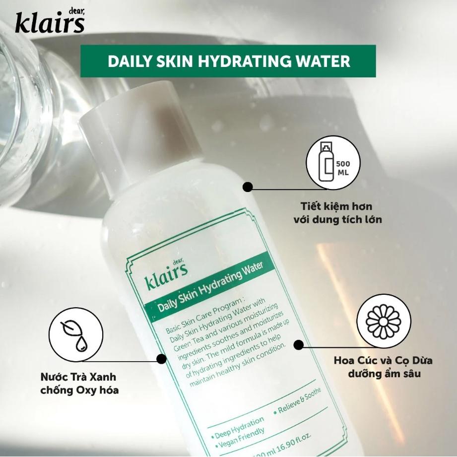 Nước hoa hồng dưỡng ẩm, làm dịu da Klairs Daily Skin Hydrating Water Hàn Quốc 500ml