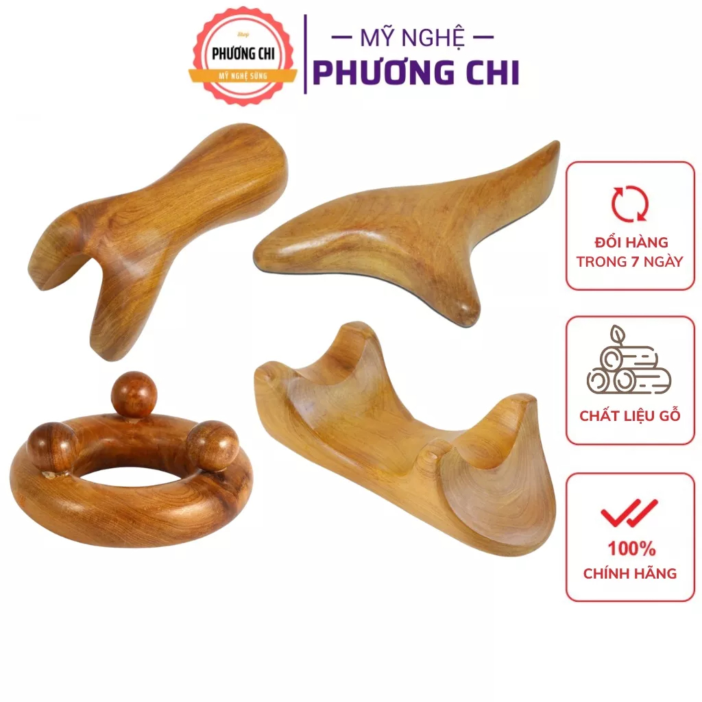 Combo 4 dụng cụ ấn huyệt cạo gió mát xa toàn thân làm từ gỗ thơm tự nhiên | Mỹ Nghệ Phương Chi