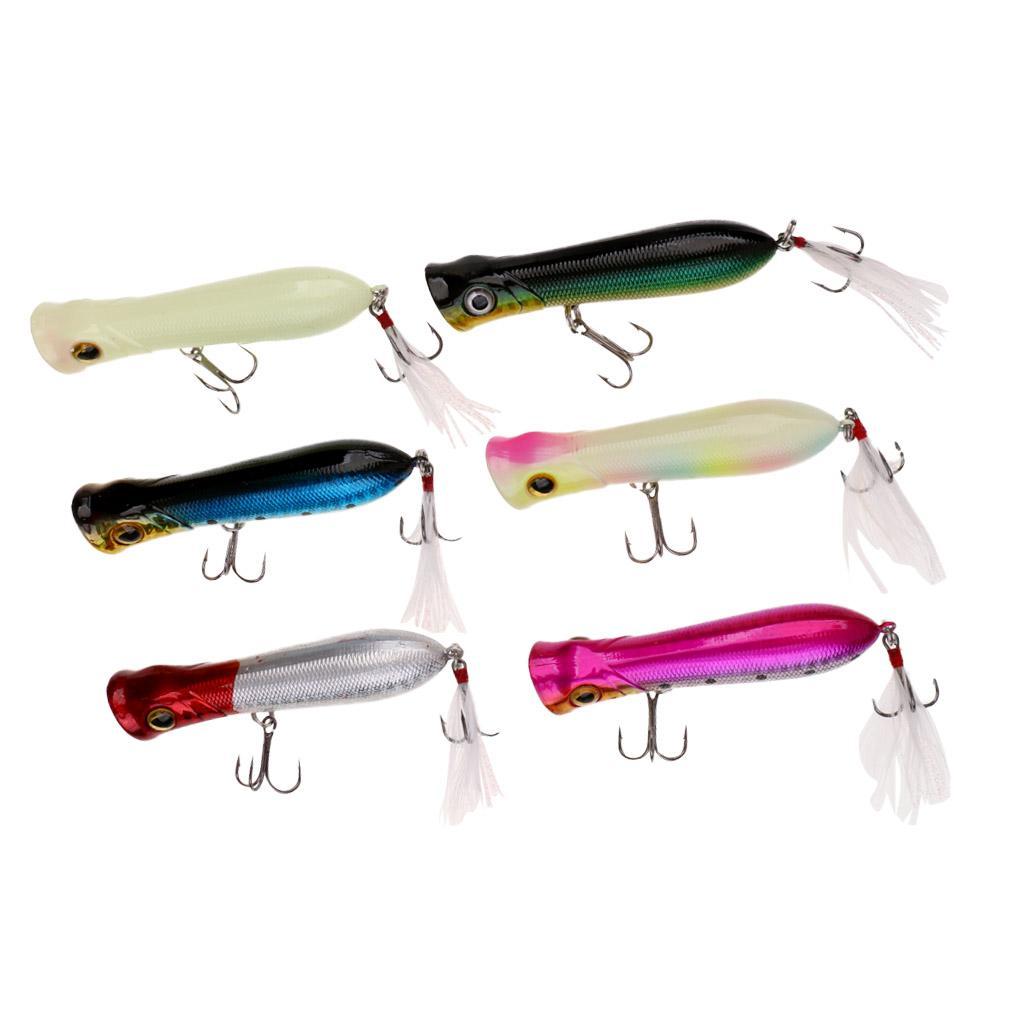 6pcs Popper Floating Hard Plastic Fishing Lure Artificial Bait 8.4cm 12g