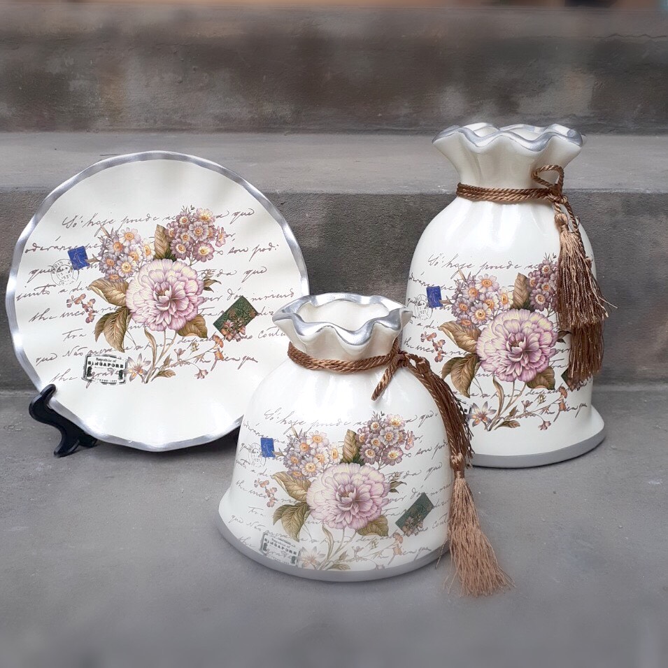 Set 3 bình hoa họa tiết gốm sứ decor cao cấp (Giao mẫu ngẫu nhiên)