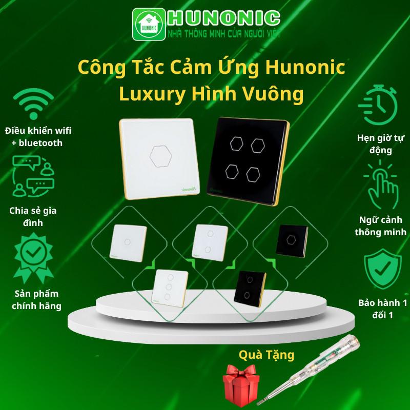 Công Tắc Cảm Ứng Hunonic Luxury Hình Vuông, Điều Khiển Từ Xa Bằng Điện Thoại