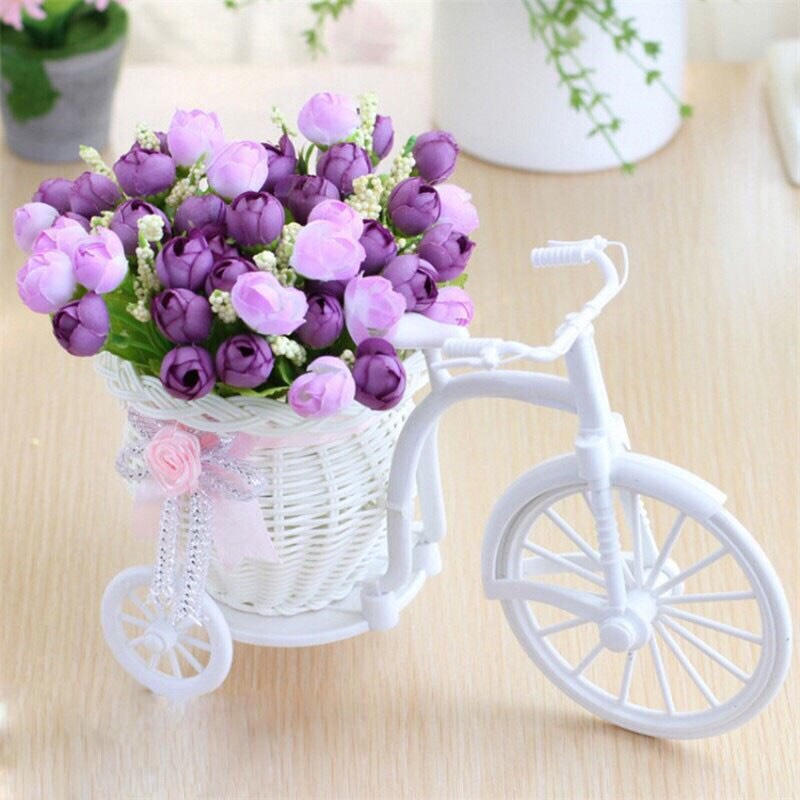 Xe đạp hoa mini trang trí để bàn, kệ tủ, quán cafe - Giỏ Hoa cắm sẵn nhiều mẫu tuyệt đẹp
