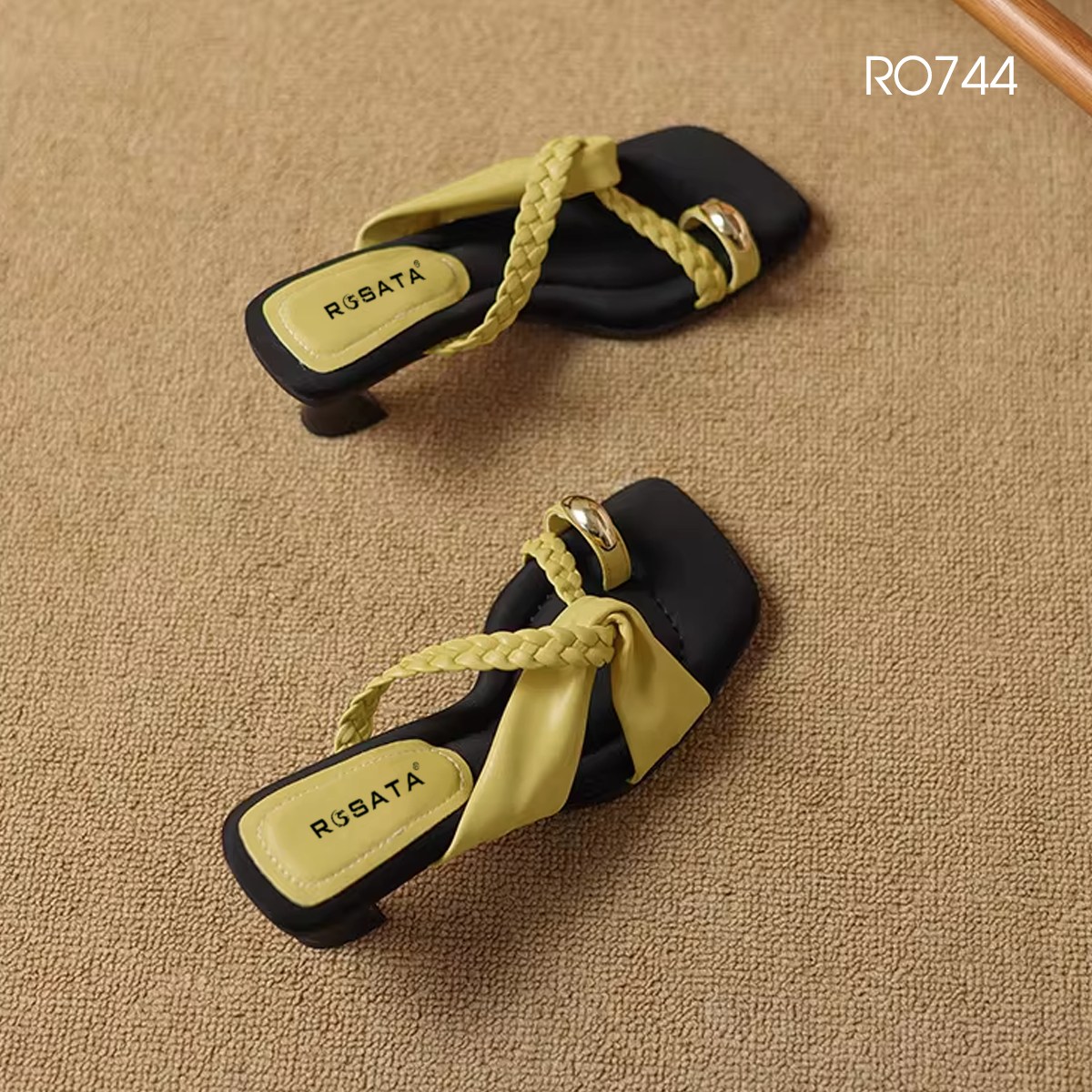 Dép nữ quai chéo xỏ ngón ROSATA RO744 - 7p - Đen vàng - BKSTORE - HÀNG VIỆT NAM