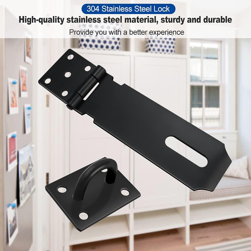 2 miếng khóa mái chèo Hasp Bar Bar Thanh không gỉ an toàn khóa trên khóa với vít khóa cửa bản lề cho khóa ổ khóa màu đen cho cửa ngăn ngăn cản cửa hàng