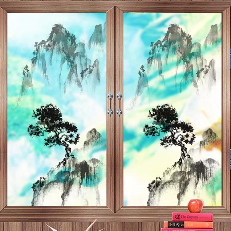 Decal trang trí kính cao cấp mẫu Ngọn Núi lớn và cây to
