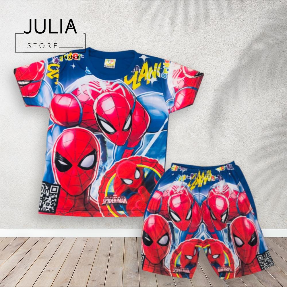 Bộ quần áo siêu nhân, anh hùng người nhện Spider Man tay ngắn cho bé dưới 37kg in 3D không phai màu