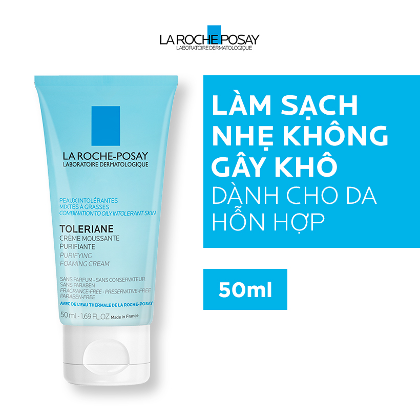 Sữa rửa mặt tạo bọt dành cho da hỗn hợp & da dầu rất nhạy cảm La Roche-Posay Toleriane Foaming Cream 50ml