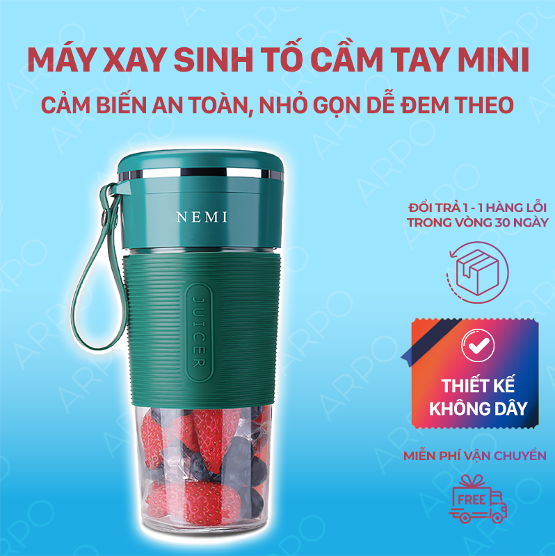 Máy Xay Sinh Tố Cầm Tay Không Dây, Máy Xay Trái Cây Thủy Tinh Sạc Pin Đa Năng Cao Cấp Với 6 Lưỡi Dao Mạnh Mẽ