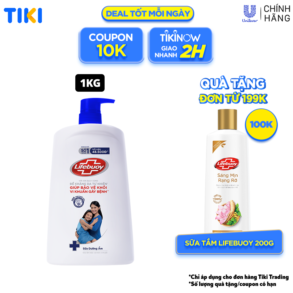 Sữa Tắm Lifebuoy Sạch Khuẩn Khỏi 99.9% Vi Khuẩn Gây Bệnh Chăm Sóc Da Với Ion Bạc+ Hỗ Trợ Đề Kháng Da Tự Nhiên Chai 1kg