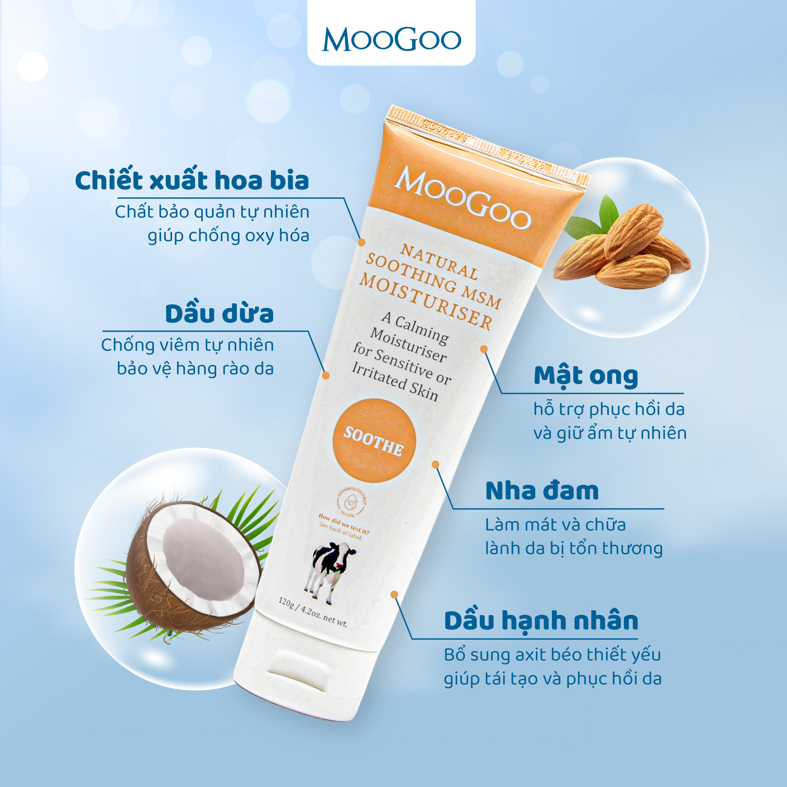 Kem dưỡng ẩm hạnh nhân hỗ trợ tái tạo phục hồi da cho bé Nhạy cảm, Viêm da cơ địa, Chàm sữa, vảy nến Moogoo