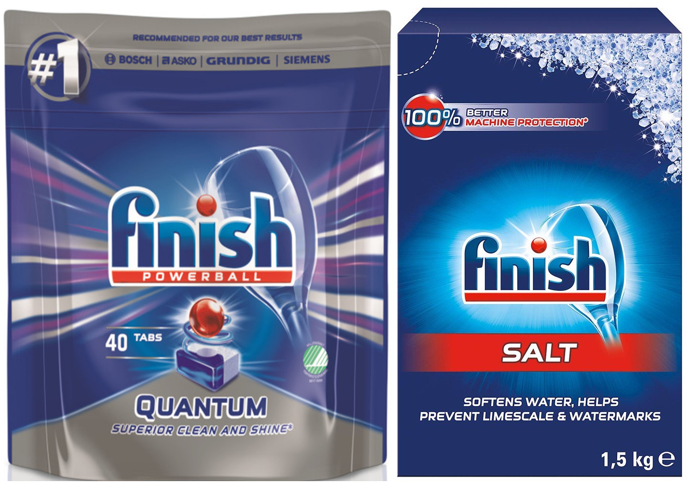 Combo Muối rửa bát Finish 1.5kg + Viên rửa bát Finish Quantum 40 viên