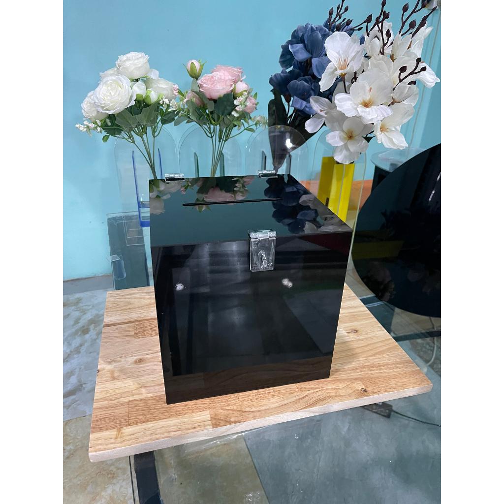 Acrylic (Acrylic) Thùng phiếu, hòm phiếu, hòm bốc thăm, hòm từ thiện mica trong . , Acrylic . - Vàng