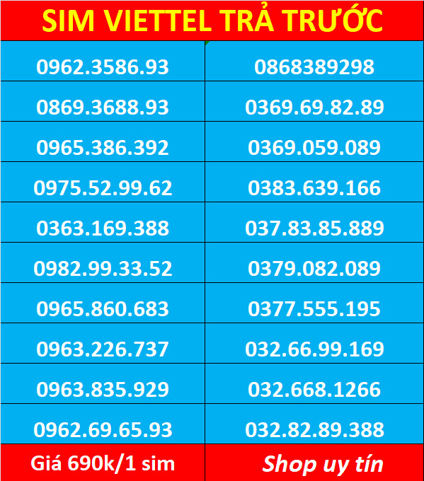 Sim viettel số đẹp - Hàng chính hãng