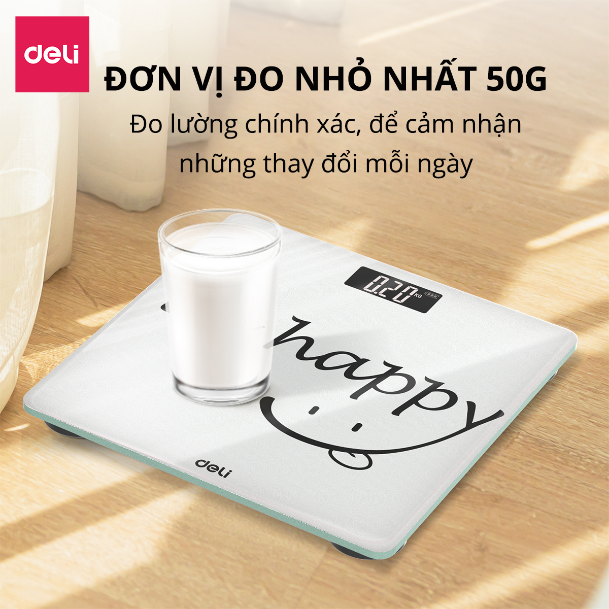 Cân Điện Tử Sức Khoẻ Thông Minh Mặt Vuông Kính Cường Lực Chịu Lực 180Kg Deli - Phù Hợp Gia Đình Trường Học -  Nhiều Màu Sắc - Hàng Chính Hãng - E86120