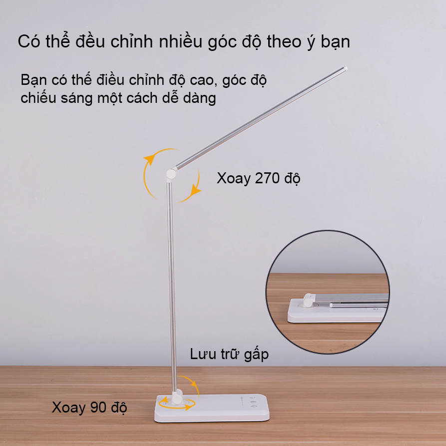 Đèn Học Led Chống Cận Bảo Vệ Mắt, Hợp Kim Nhôm, Cổng Sạc USB, Ba Chế Độ Màu, Công Tắc Cảm Biến