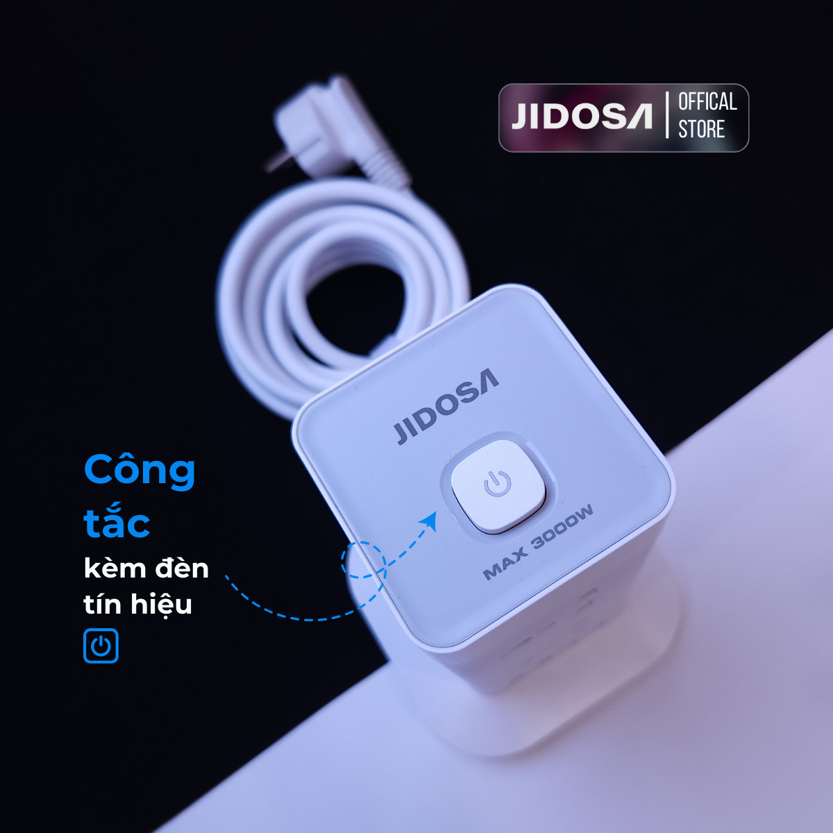 Ổ cắm điện tháp vuông đa năng thông minh JIDOSA JDT814T 8 Ổ cắm tải 3000W USB - Type C dây dài 3m