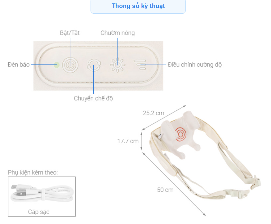 Máy Massage Cổ Vai Gáy Philips PPM3325 - Massage góc nghiêng 17⁰ - Chườm ấm thư giãn vai cổ - Hàng chính hãng