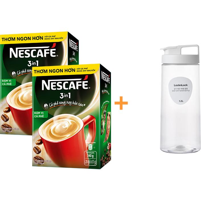 [Tặng 1 bình nước Lock&amp;Lock 1.2L] Combo 2 hộp Nescafé 3in1 công thức cải tiến - vị rang đậm (Hộp 20 gói x 17g)