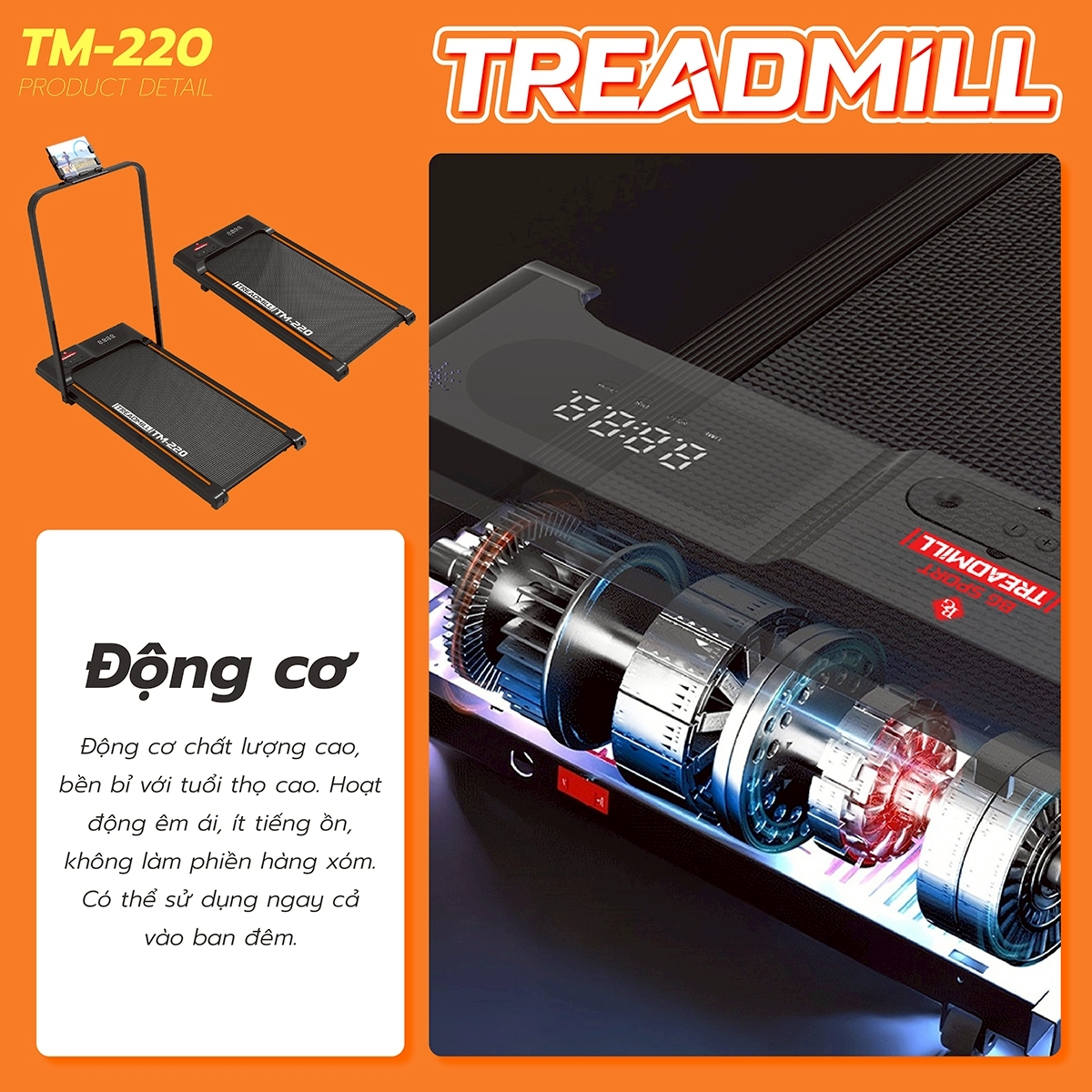 BG Máy Chạy Bộ Gập Gọn Có Điều Khiển Từ Xa,Có Tay Vịn TM-220A Chống Rung,Chống Ồn