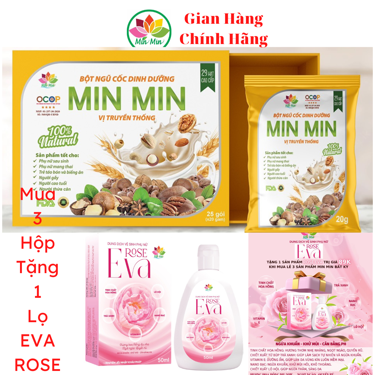 3 hộp(1.5kg) Ngũ Cốc Cao Cấp Lợi Sữa Min Min 29 Hạt _ Ngũ Cốc Bầu Dinh Dưỡng (1 hộp - 25gói)