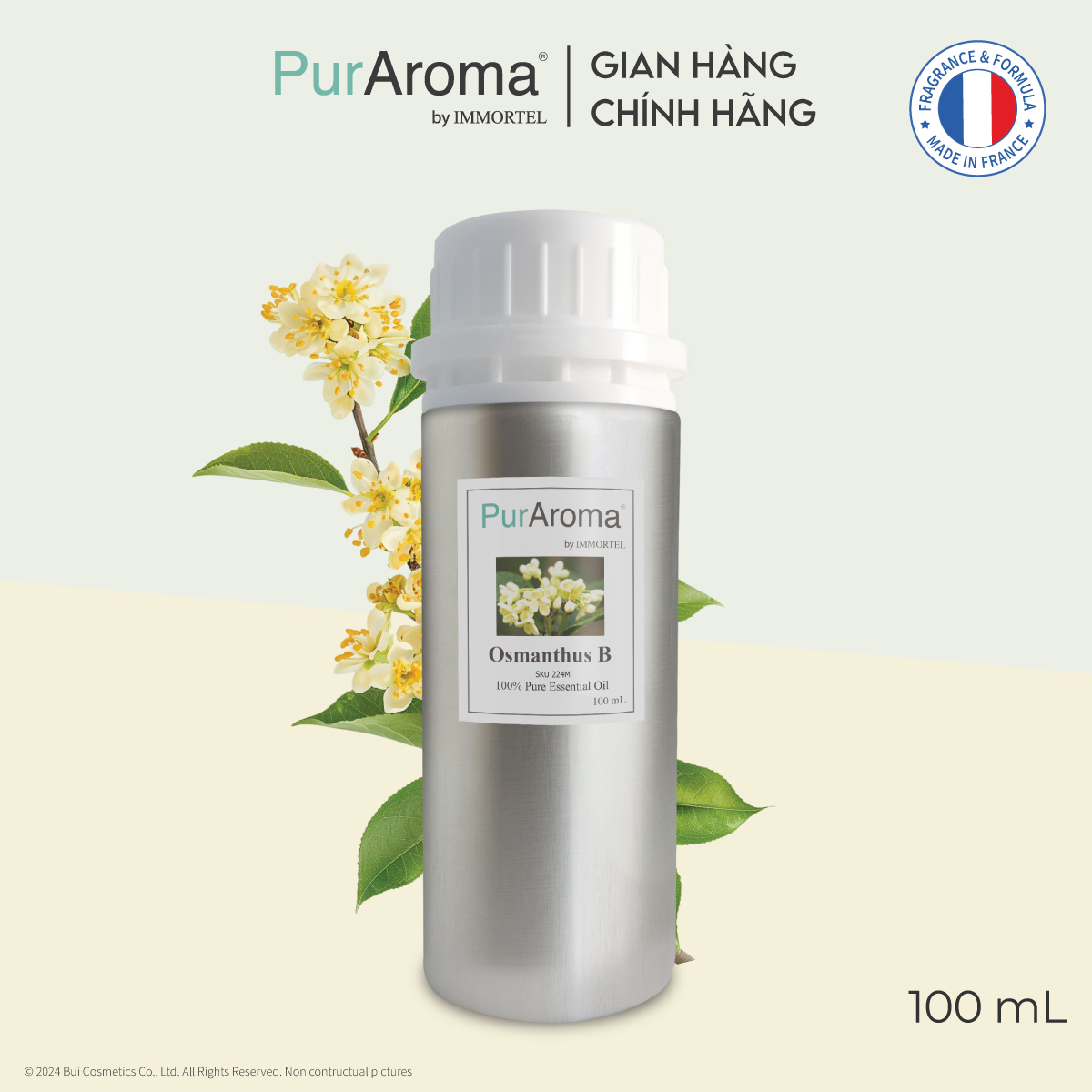 (Đậm Đặc | Chai Lớn) Tinh dầu nguyên chất PurAroma by IMMORTEL - HOA MỘC TÊ - Chính hãng Pháp