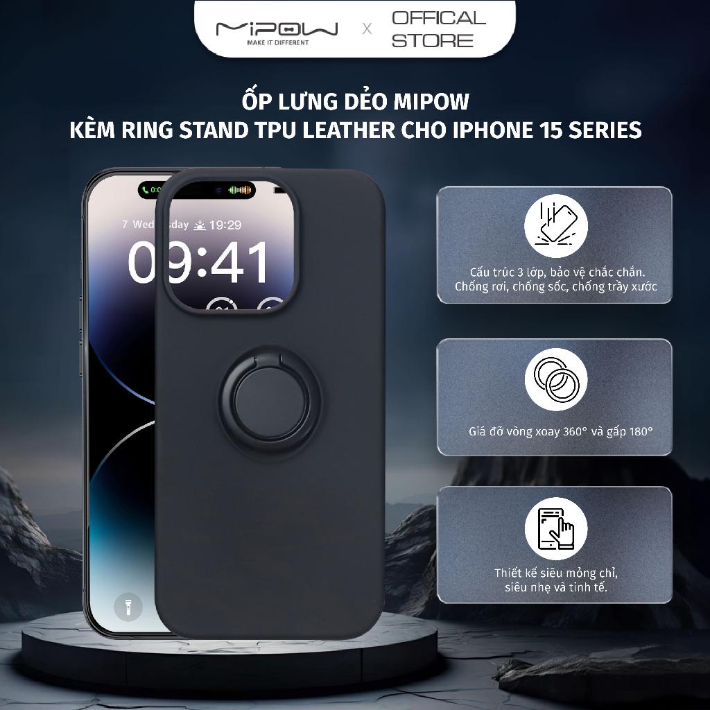 Ốp lưng dẻo MIPOW kèm Ring Stand TPU Leather cho iPhone 15 Series - Hàng chính hãng