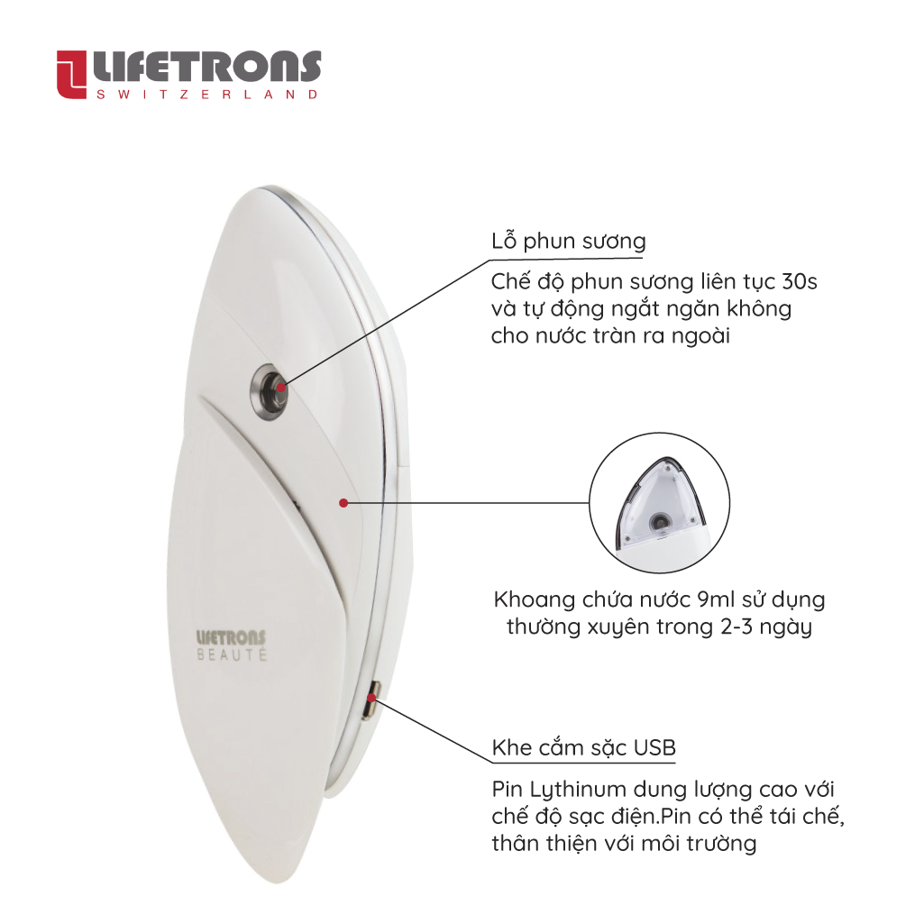 Máy xịt dưỡng ẩm công nghệ Nano siêu nhỏ Lifetrons NS-400