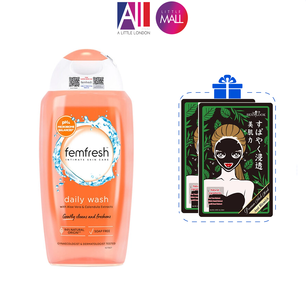 Dung dịch vệ sinh phụ nữ Femfresh 250ml TẶNG 3 mặt nạ Sexylook