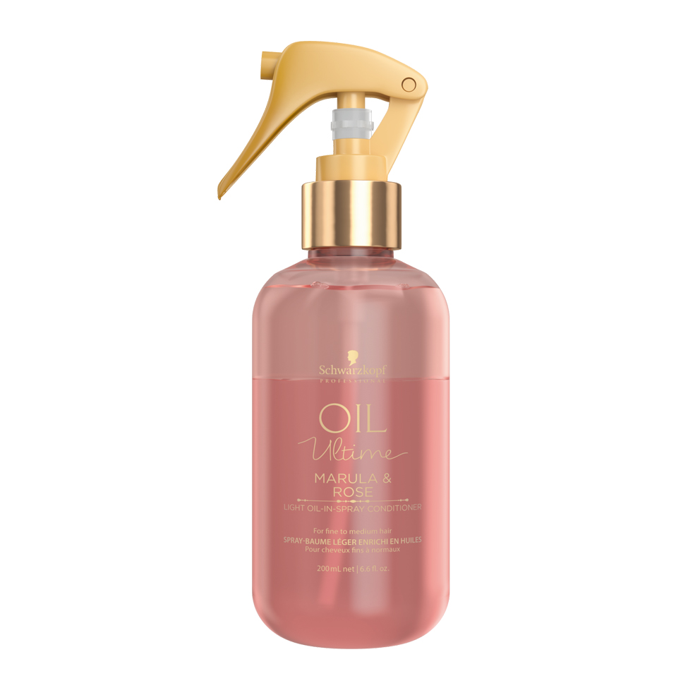 Xịt dưỡng xả khô 2 lớp cho tóc mảnh đến trung bình Schwarzkopf OIL Ultime Marula &amp; Rose Light Oil-In-Spray Conditioner 200ml