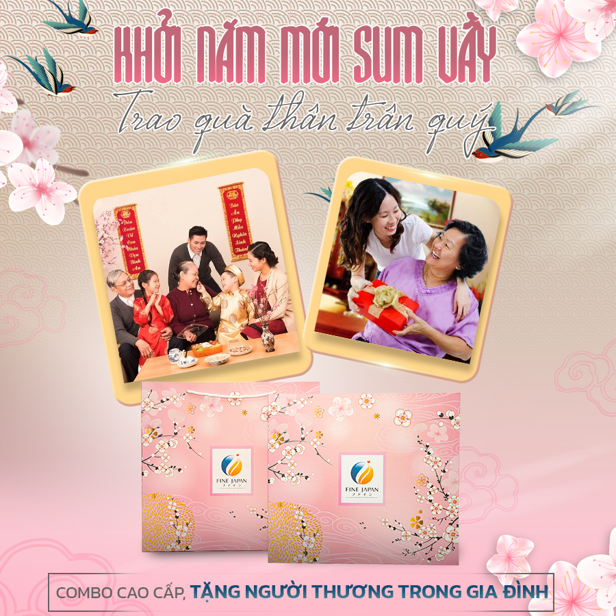 [Hộp quà Tết 2023] SAKURA TẾT VIÊN MÃN Fine Japan hộp quà cho cả gia đình (Bột rau xanh, Vitamin CD, bổ não, canxi cá tuyết)