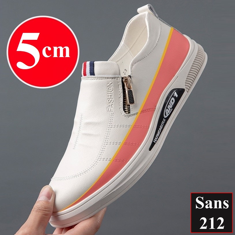 Sneaker nam nữ unisex độn đế 5cm Sans212 giầy thể thao trắng tăng chiều cao lười full white không dây êm chân cao cấp