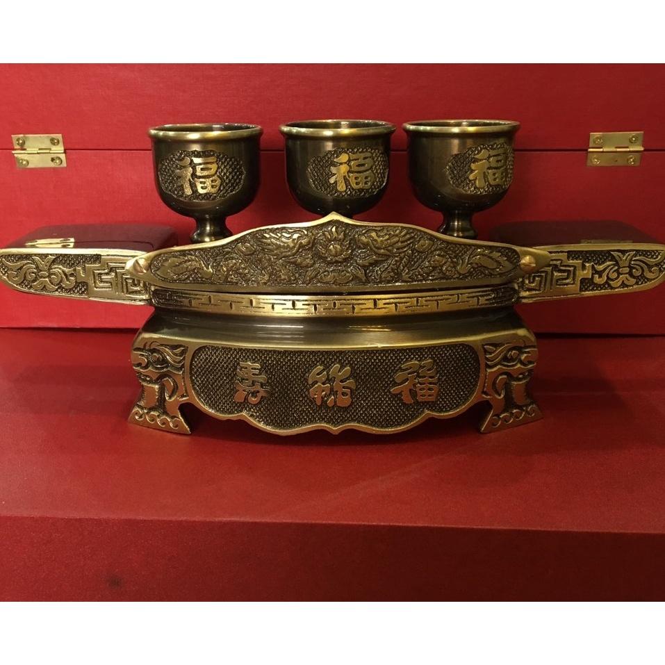 Bộ ngai 3 chén bằng đồng màu giả cổ