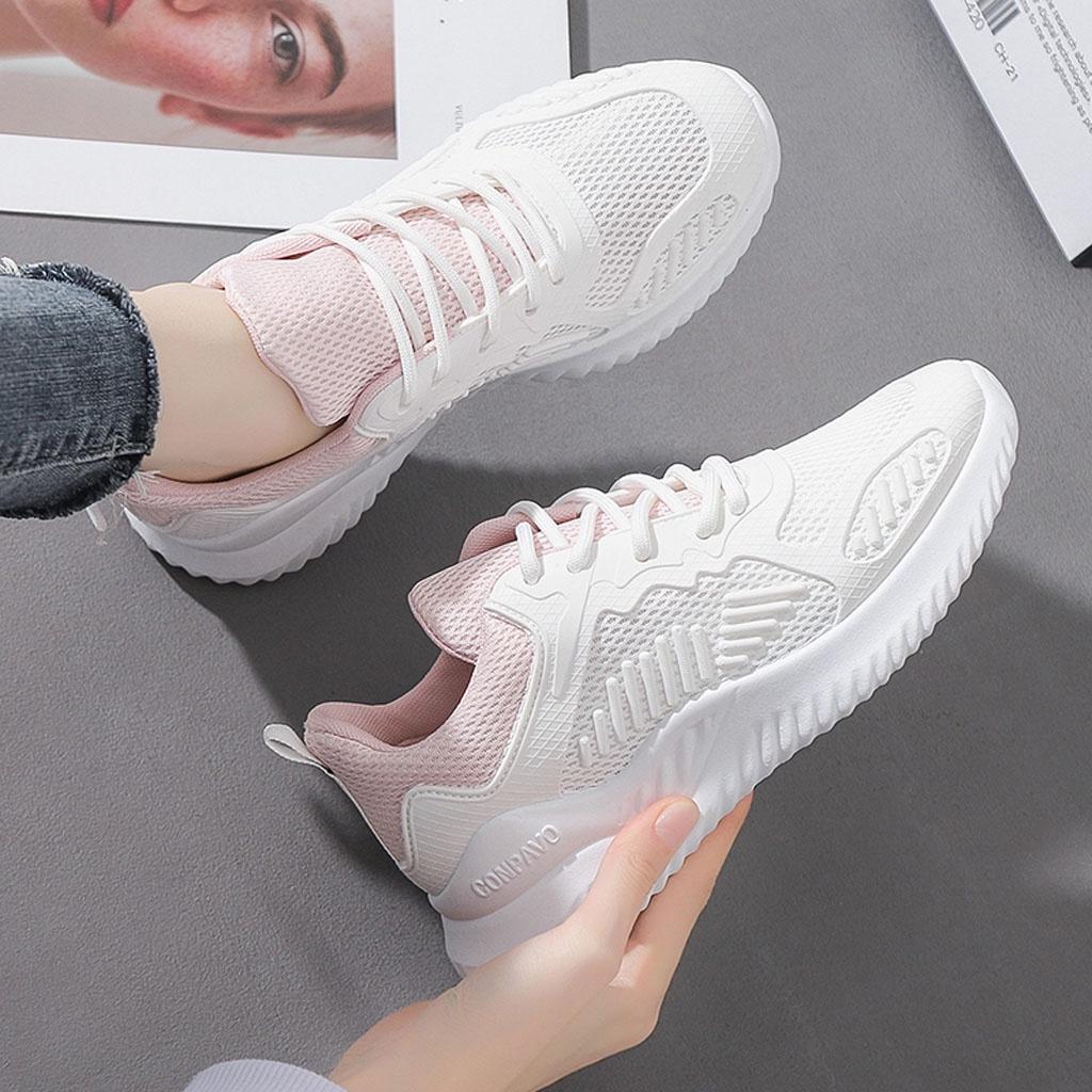 Giày thể thao nữ trắng độn đế 4cm cột dây sneaker nữ cổ thấp chạy bộ đi học đi chơi size từ 36 đến 39, Giày nữ BUXINOG17