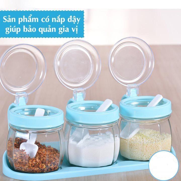 Bộ 3 lọ đựng gia vị kèm muống thìa Việt Nhật, hũ đựng gia vị có nắp hàng cao cấp TNX 2938
